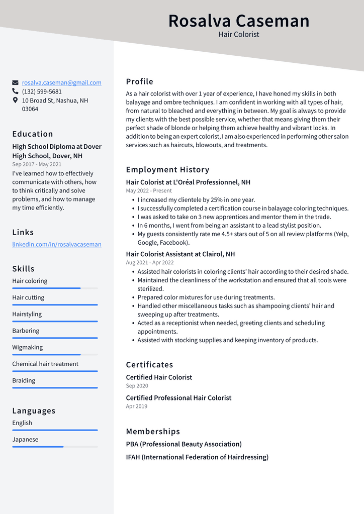Hair Colorist Resume Example