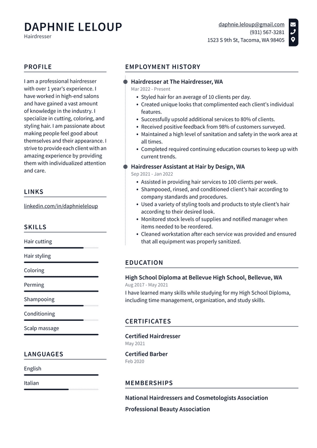 Hair Stylist Resume Example and Writing Guide - ResumeLawyer