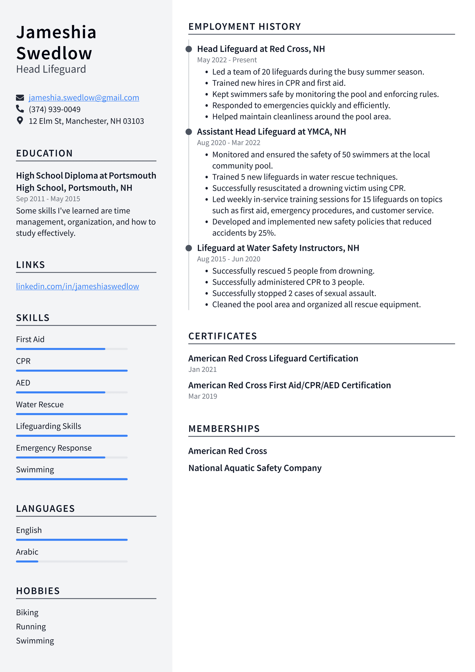 Lifeguard Resume Example And Writing Guide ResumeLawyer