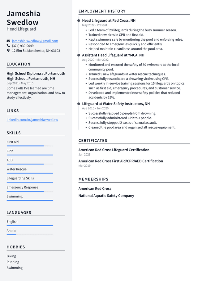 Lifeguard Resume Example and Writing Guide - ResumeLawyer