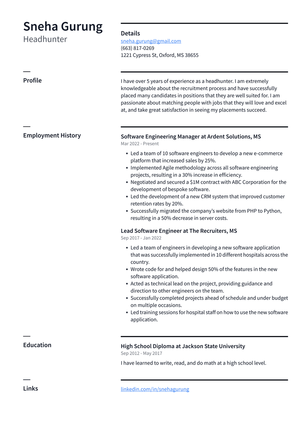 Recruiter Resume Example and Writing Guide - ResumeLawyer