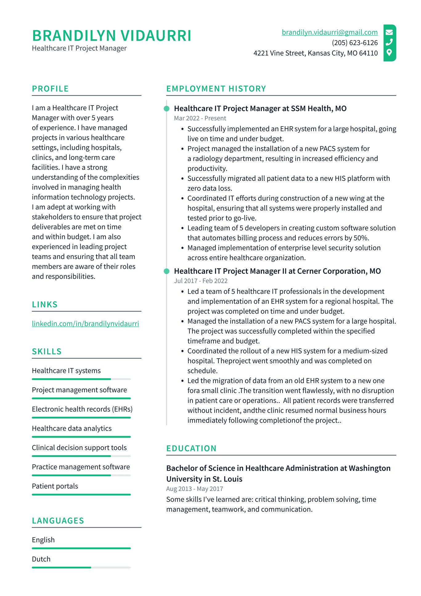 Healthcare Project Manager Resume Example And Writing Guide