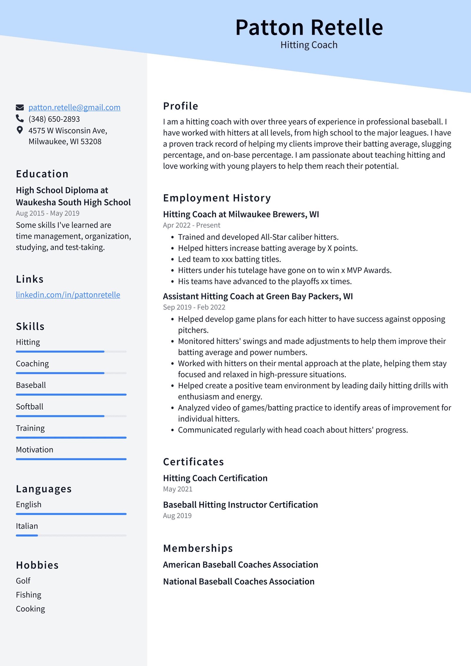 Baseball Coach Resume Example and Writing Guide ResumeLawyer