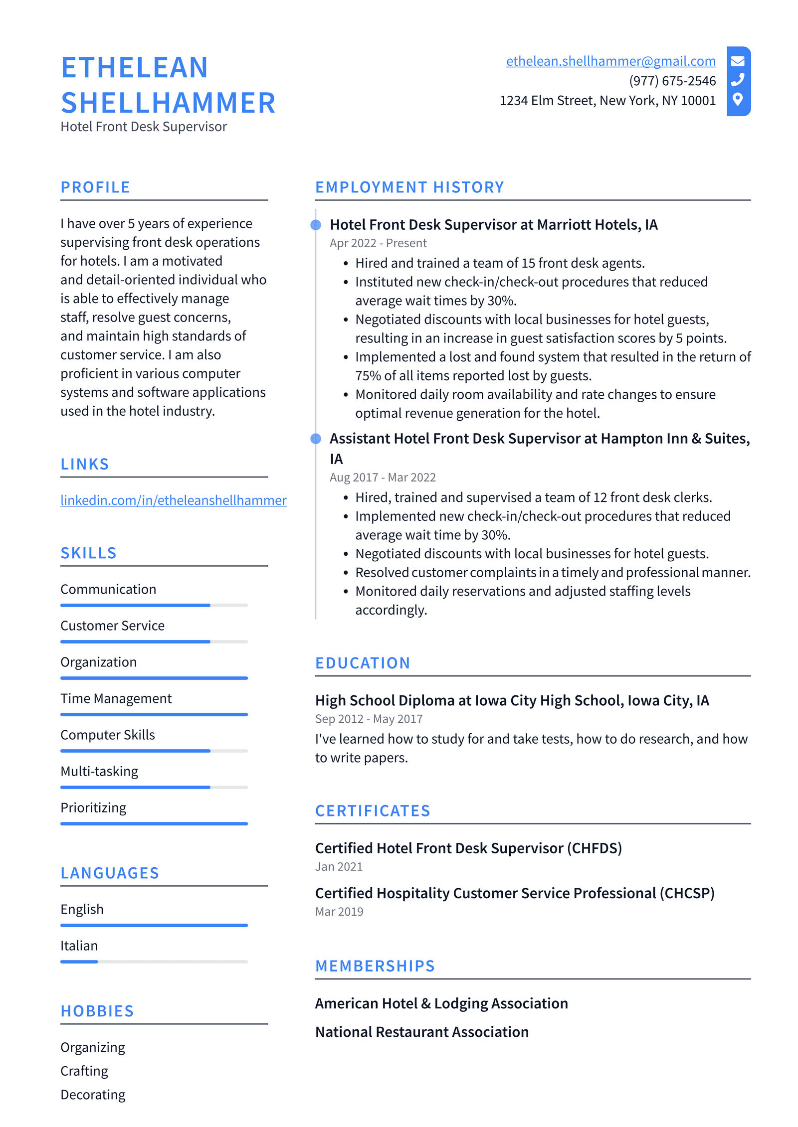 Hotel Front Desk Employee Resume Example And Writing Guide - Resumelawyer