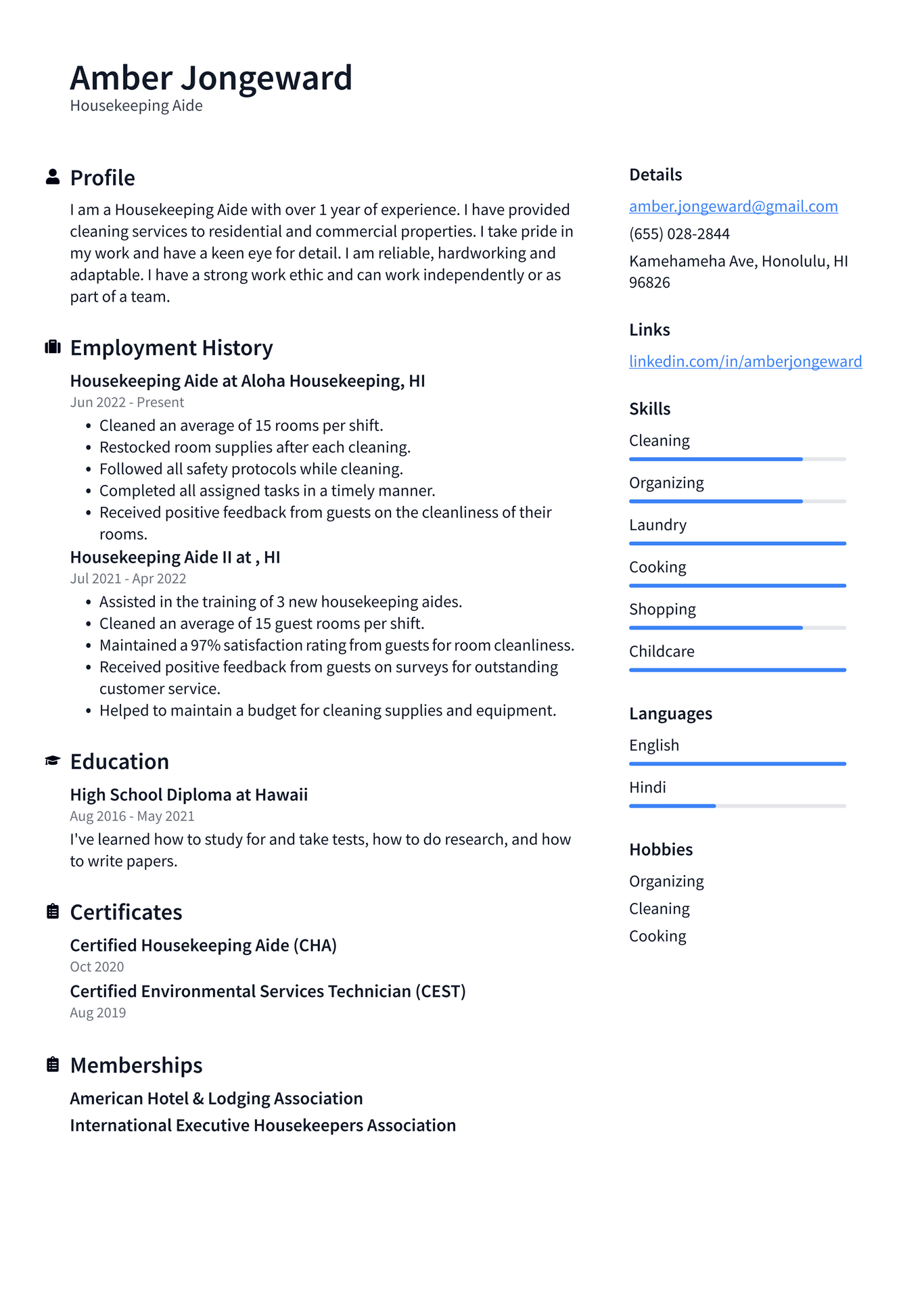 Housekeeping Resume Example and Writing Guide - ResumeLawyer