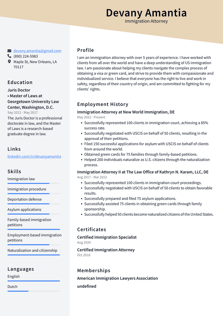 Immigration Attorney Resume Example