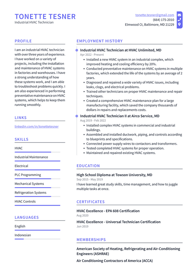 HVAC Technician Resume Example and Writing Guide - ResumeLawyer