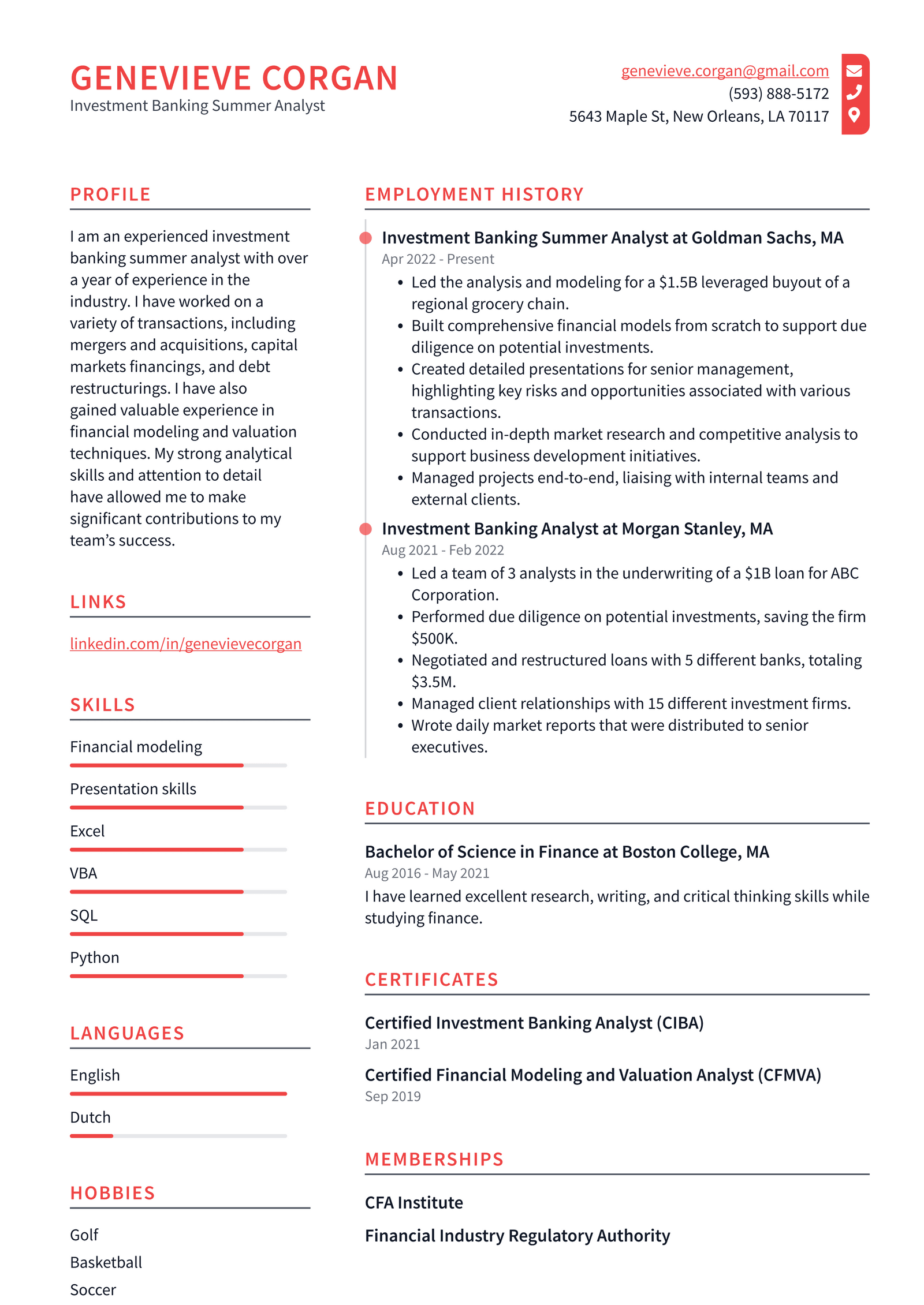 Investment Banker Resume Example and Writing Guide - ResumeLawyer