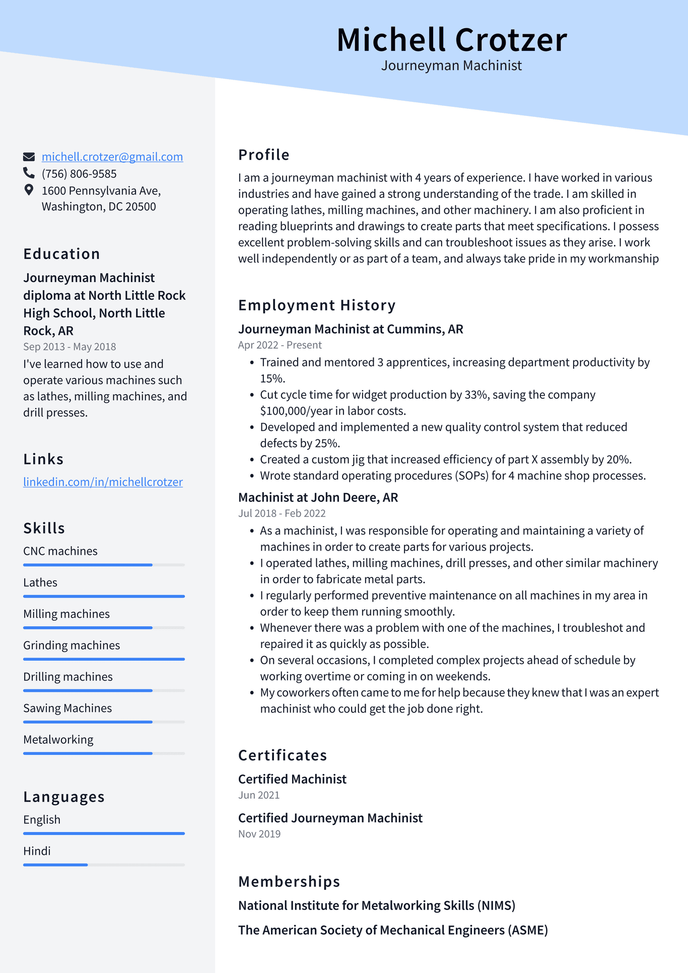 Machinist Resume Example And Writing Guide - Resumelawyer