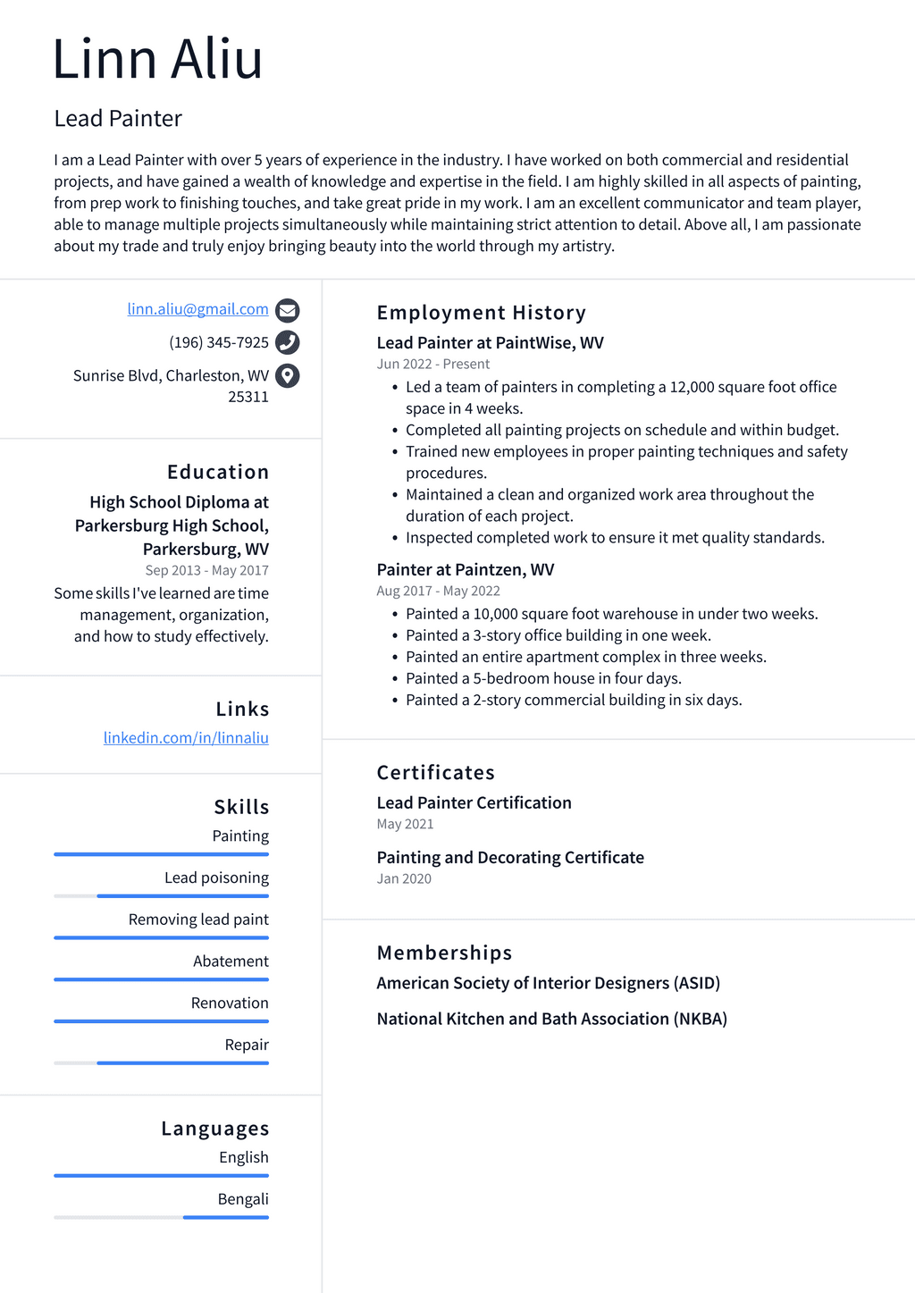 Painter Resume Example and Writing Guide - ResumeLawyer