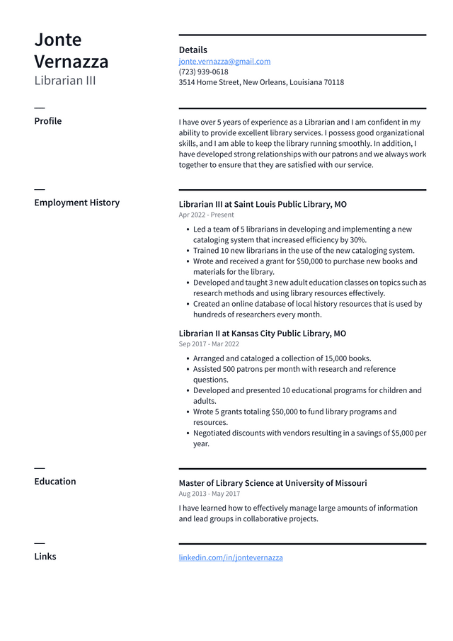 Academic Librarian Resume Example And Writing Guide ResumeLawyer   Librarian Iii Resume Example QgnkL 640w 