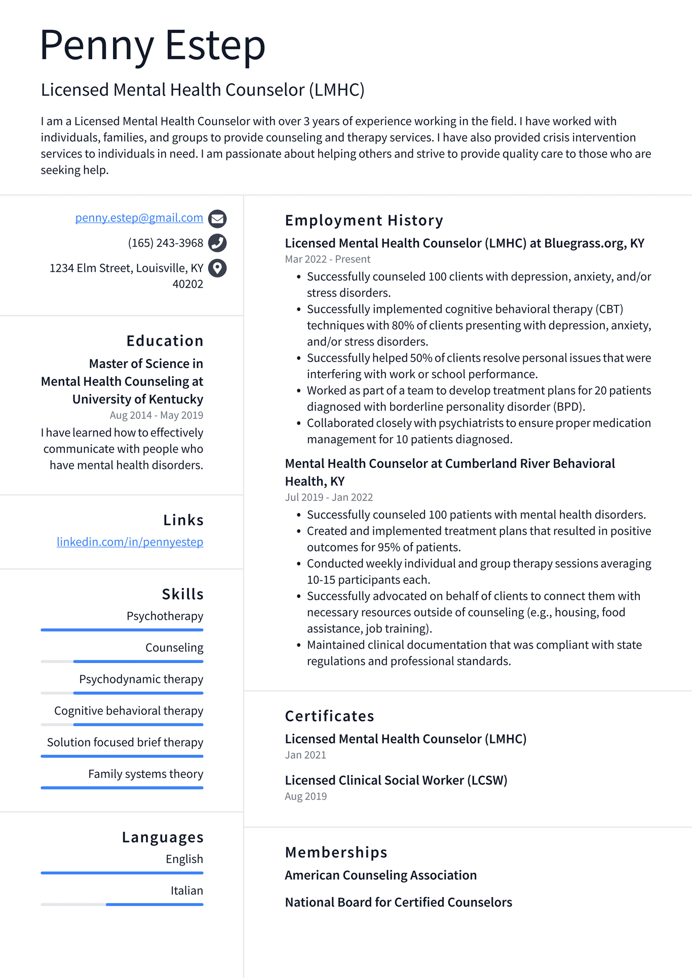 Marriage and Family Therapist Resume Example and Writing Guide