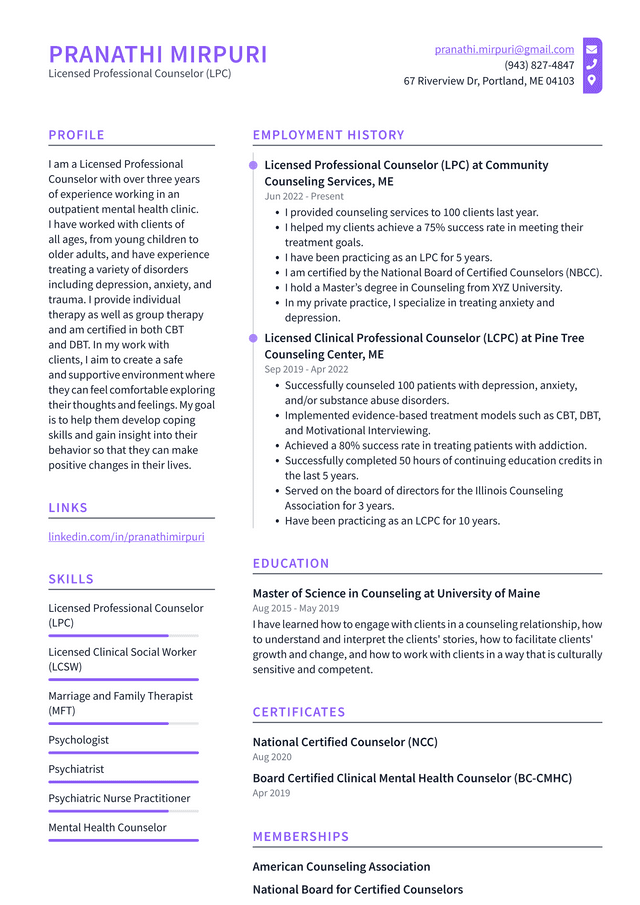 Marriage and Family Therapist Resume Example and Writing Guide