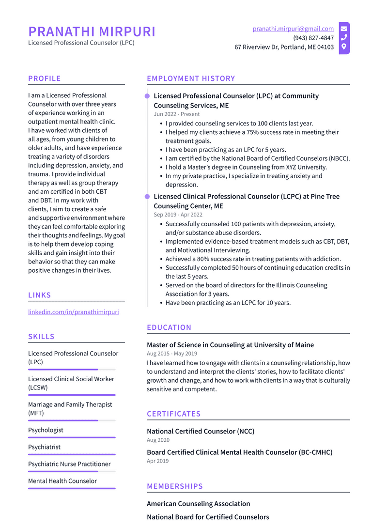 Marriage And Family Therapist Resume Example And Writing Guide