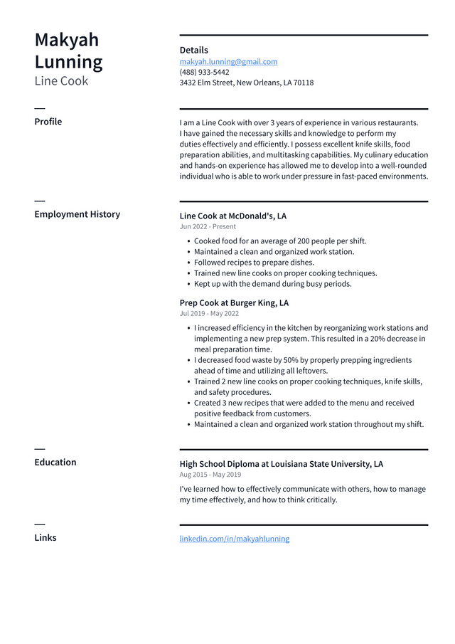 Cook Resume Example and Writing Guide - ResumeLawyer