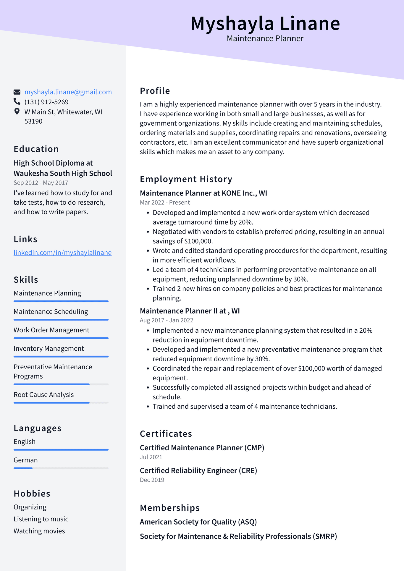 Maintenance and repair Resume Example and Writing Guide