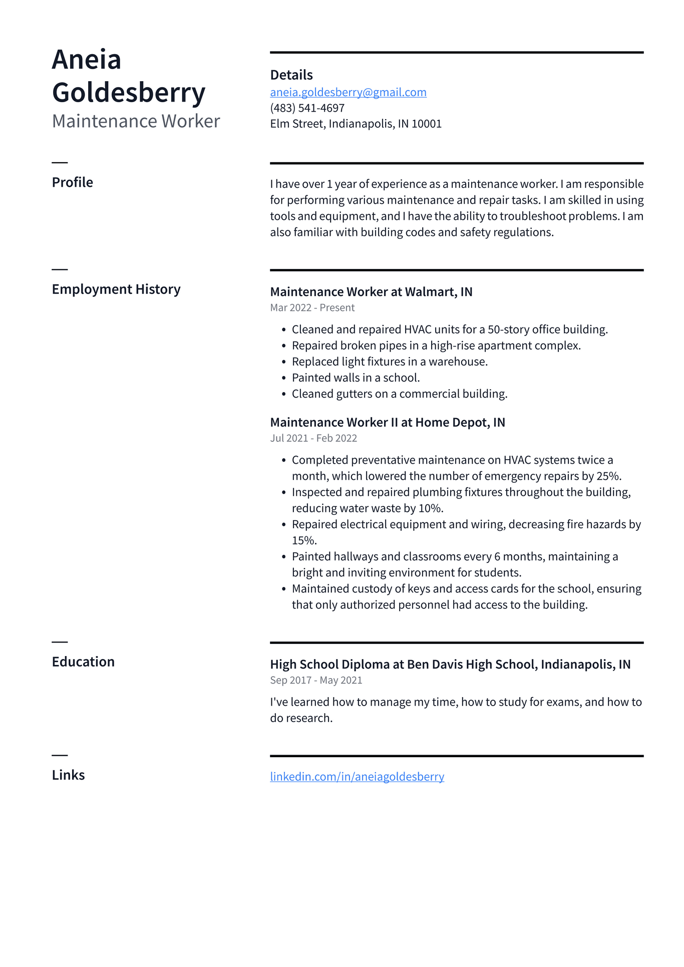 Maintenance Technician Resume Example - Maintenance Worker Resume Example B8htn 1366w 