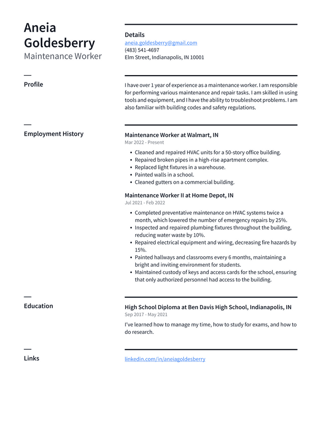 Maintenance Technician Resume Example - Maintenance Worker Resume Example B8htn 640w 