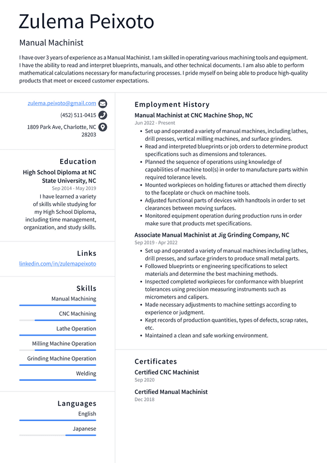 Machinist Resume Example And Writing Guide - ResumeLawyer