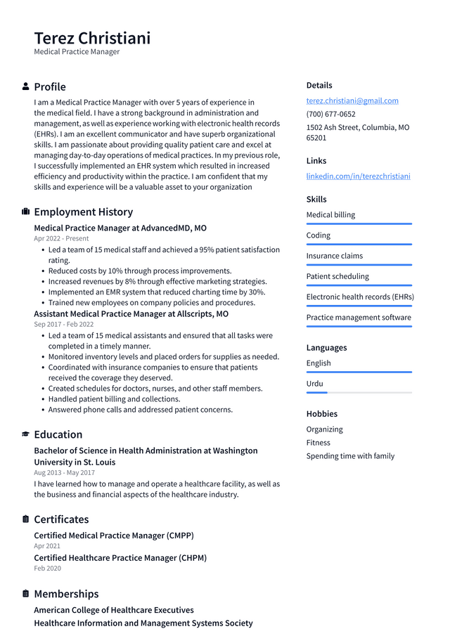 Medical Office Manager Resume Example And Writing Guide