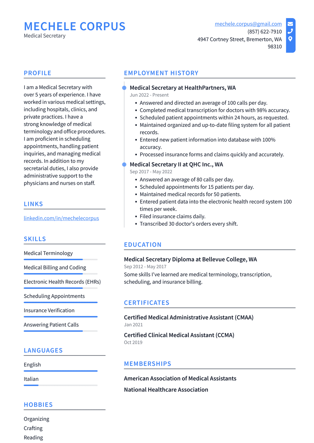 Medical Receptionist Resume Example And Writing Guide 