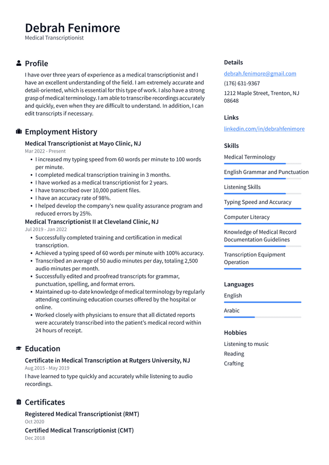 Medical Support Assistant Resume Example and Writing Guide