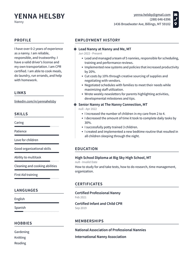 Nanny Resume Example and Writing Guide - ResumeLawyer