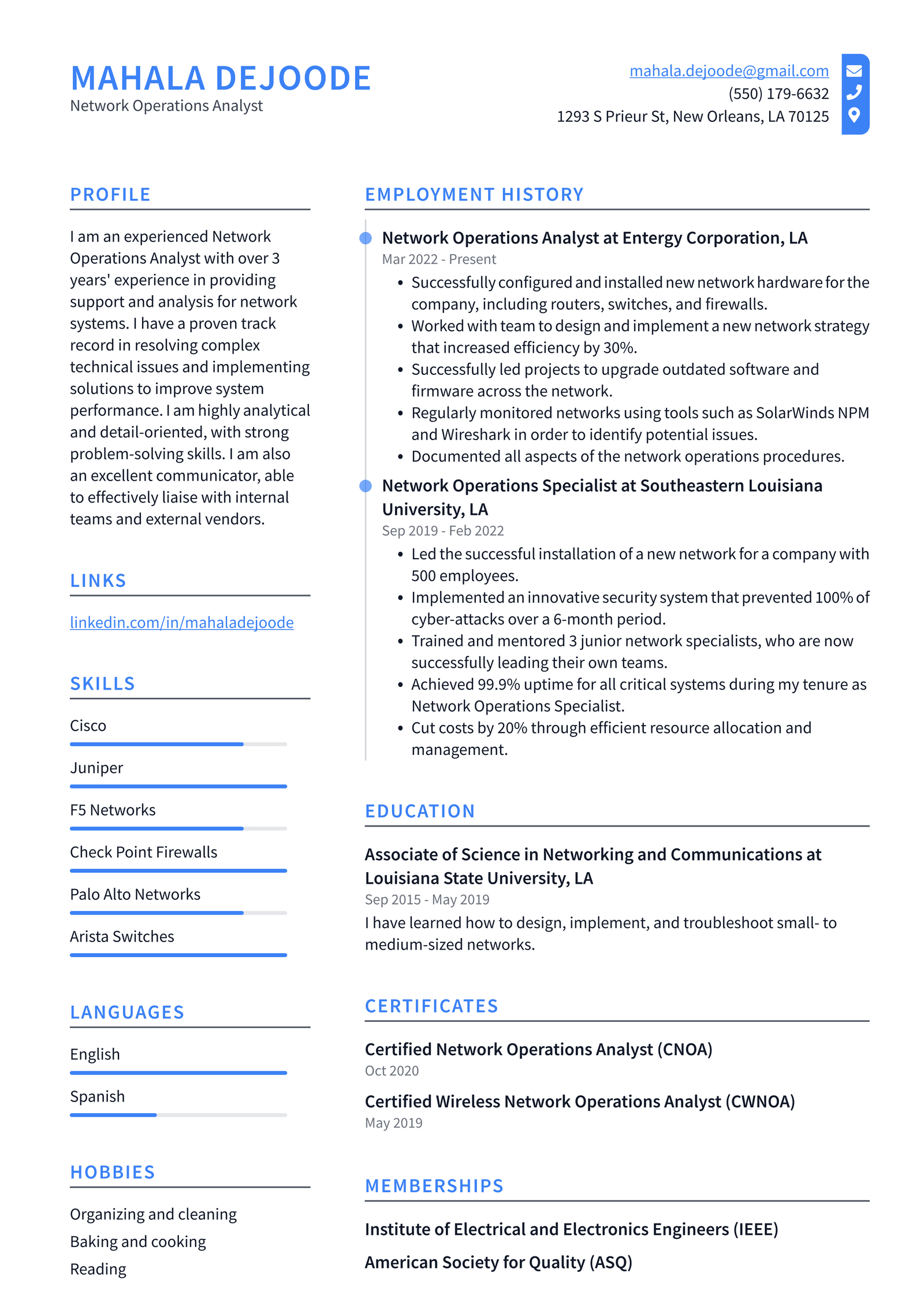 Network Systems Analyst Resume Example and Writing Guide