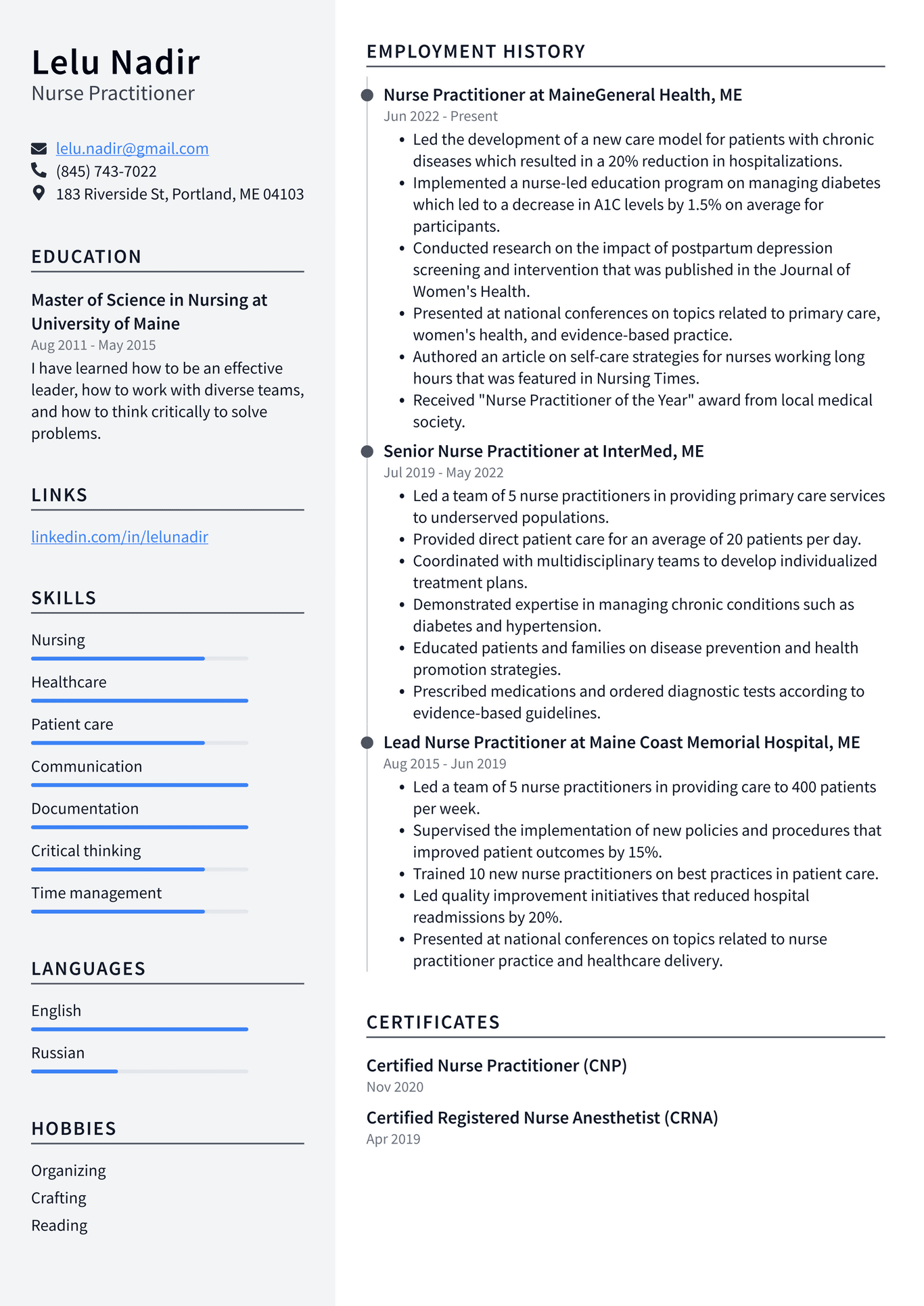 resume for a nursing home cook