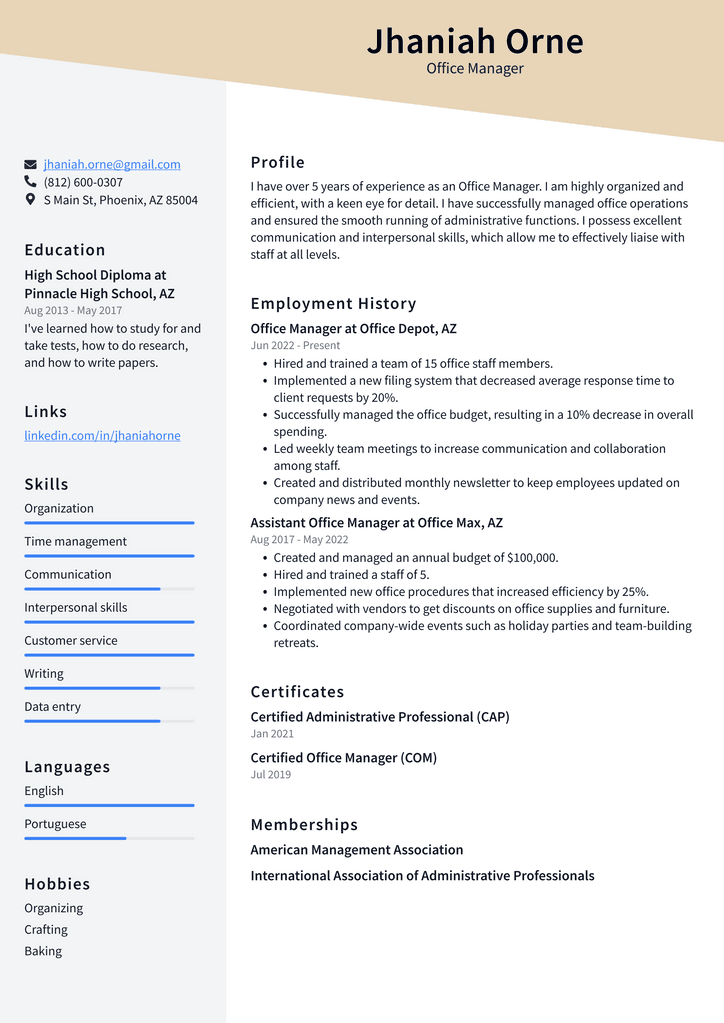Office Manager Resume Example