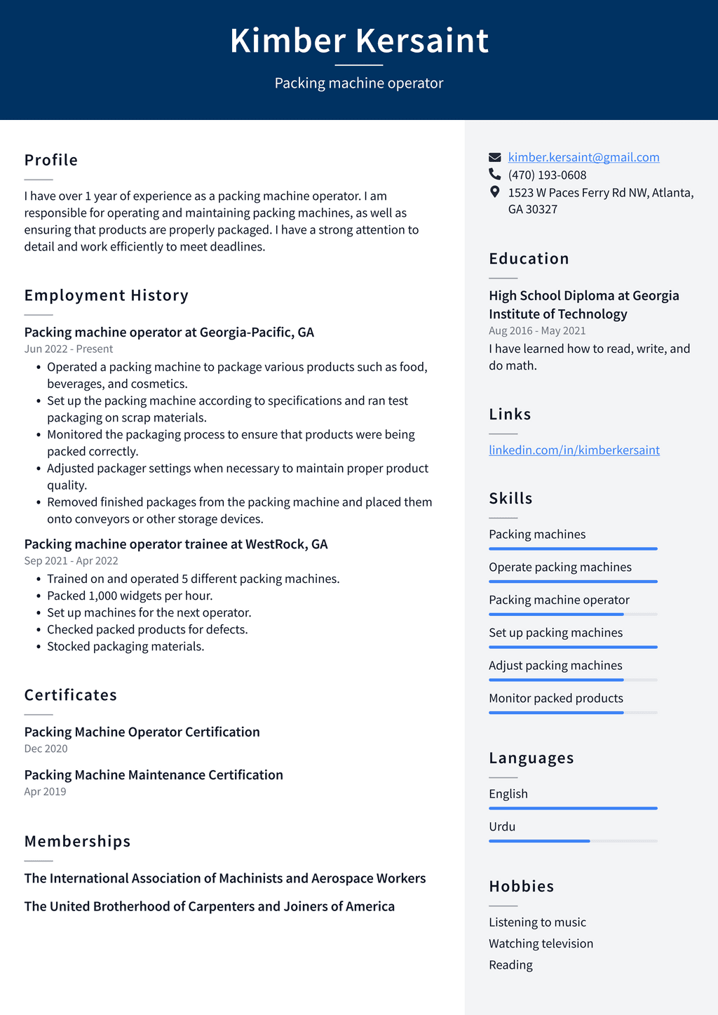 Order Filler Resume Example and - Packing Machine Operator Resume Example 7s5bS 1024w