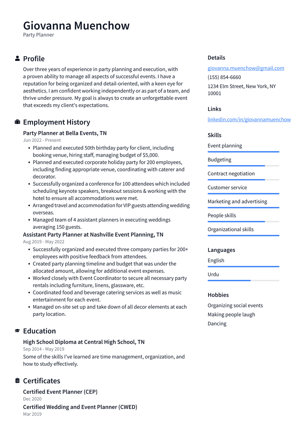 Event Planner Resume Example and Writing Guide - ResumeLawyer