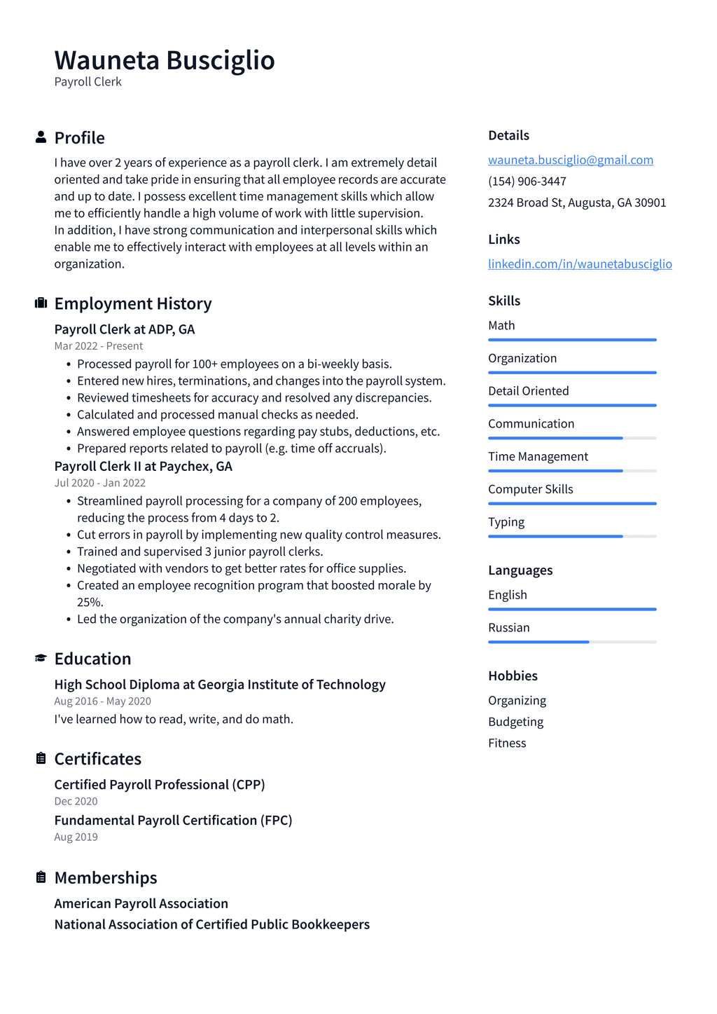 Payroll Manager Resume Example and Writing Guide - ResumeLawyer