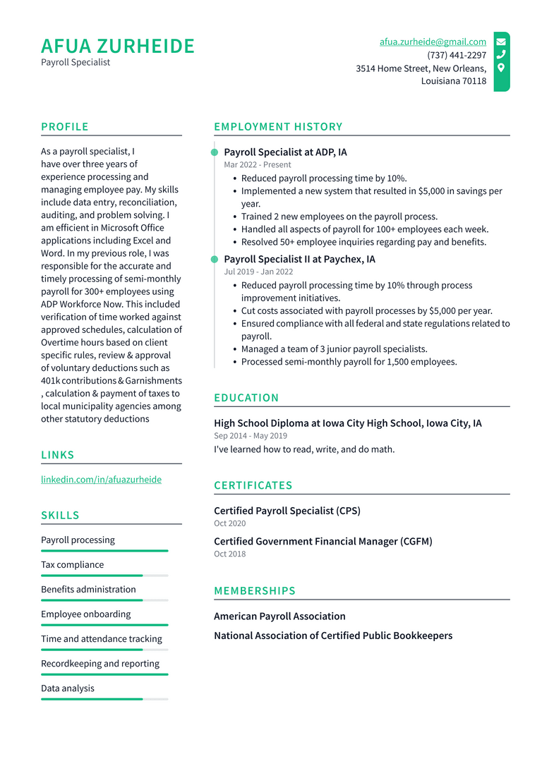 Payroll Manager Resume Example - Payroll Specialist Resume Example QMQSy 768w 