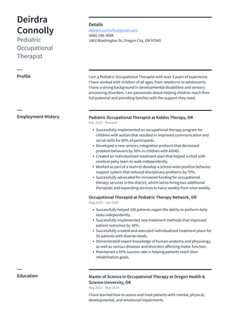 Occupational Therapist Resume Example and Writing Guide