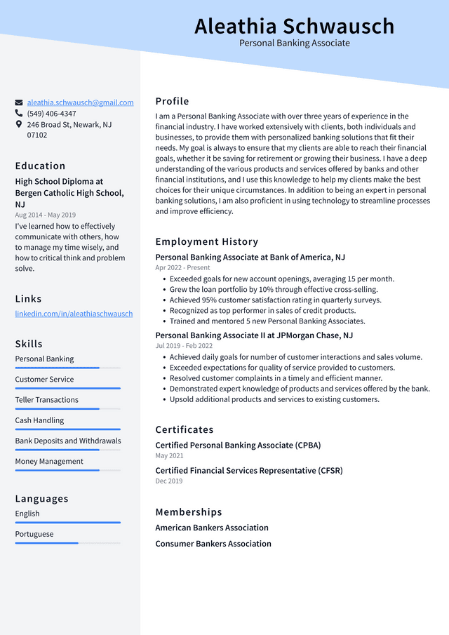 Personal Banker Resume Example and Writing Guide - ResumeLawyer