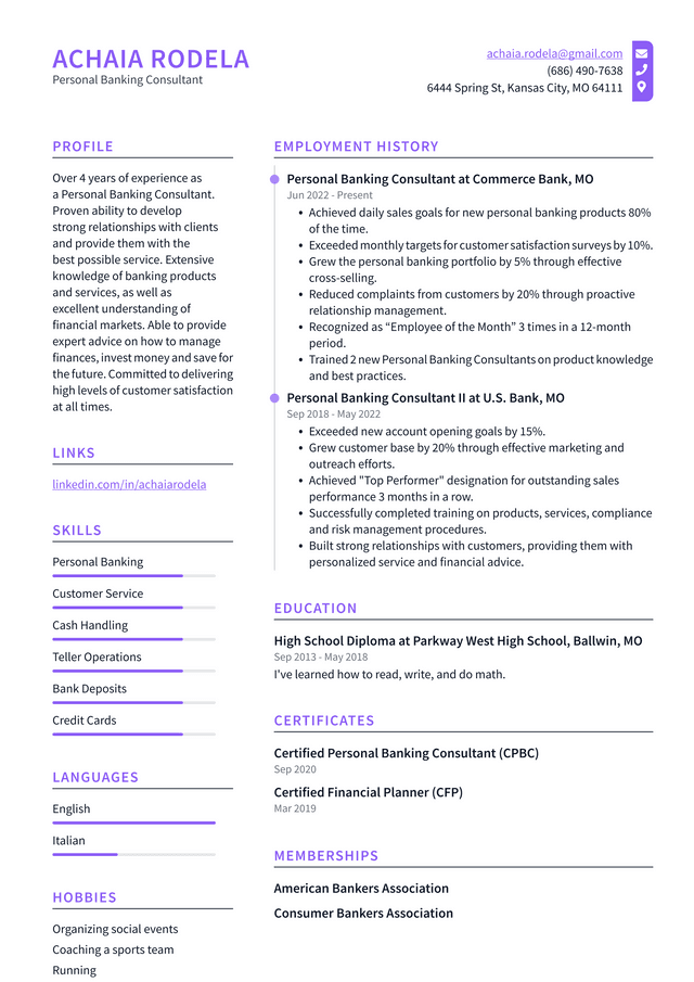 Personal Banker Resume Example and Writing Guide - ResumeLawyer