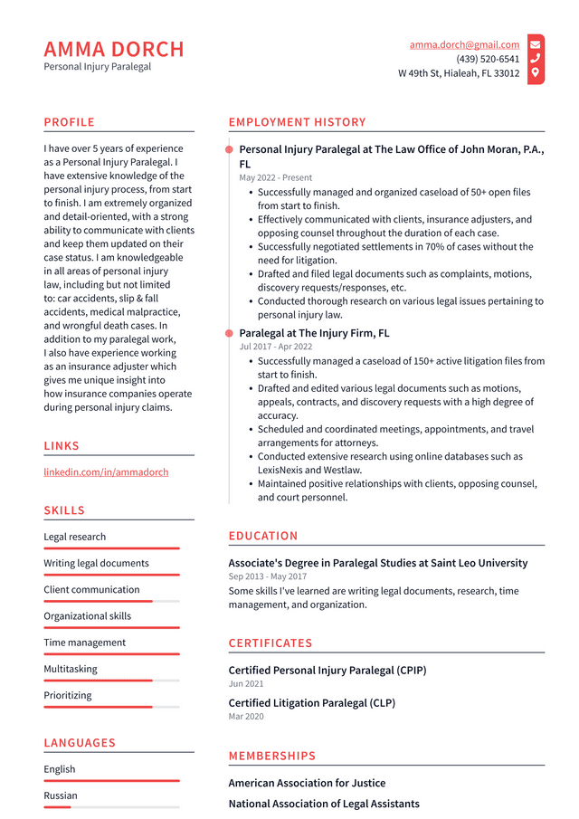 Paralegal Resume Example And Writing Guide - Resumelawyer