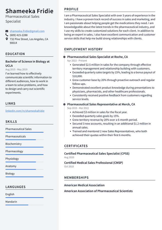 Pharmaceutical Sales Representative - Pharmaceutical Sales Specialist Resume Example AEPX4 640w