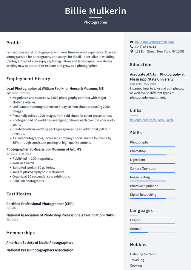 Art Therapist Resume Example and - Photographer Resume Example WpYfY 640w 