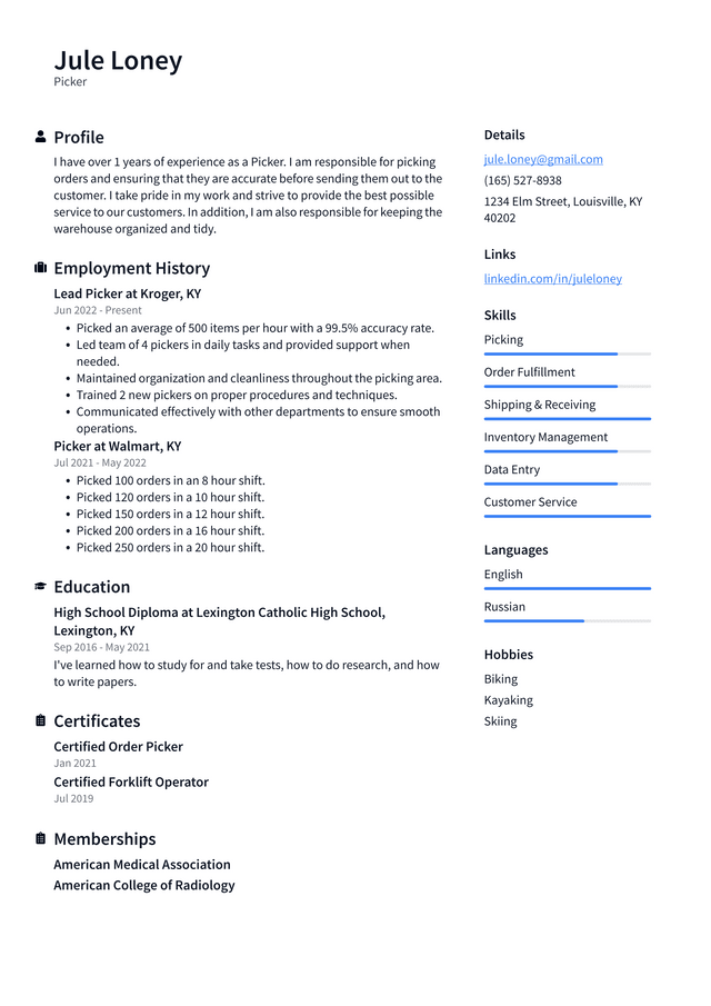 Order Filler Resume Example and Writing Guide - ResumeLawyer