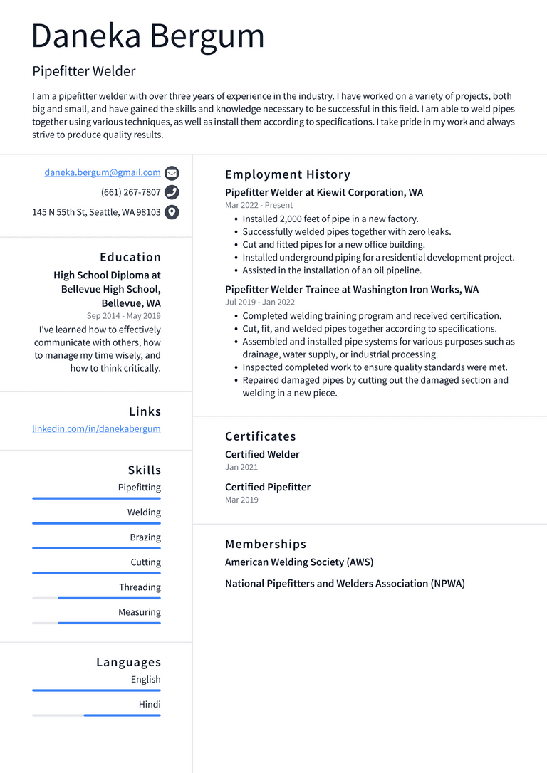 Welder Resume Example and Writing Guide - ResumeLawyer