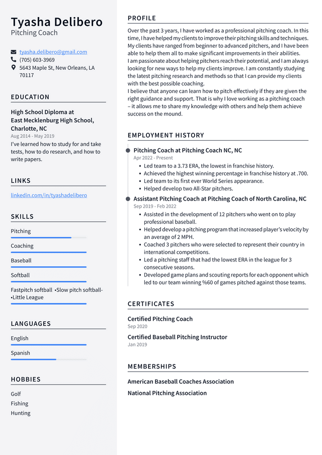 Baseball Coach Resume Example And Writing Guide - Resumelawyer