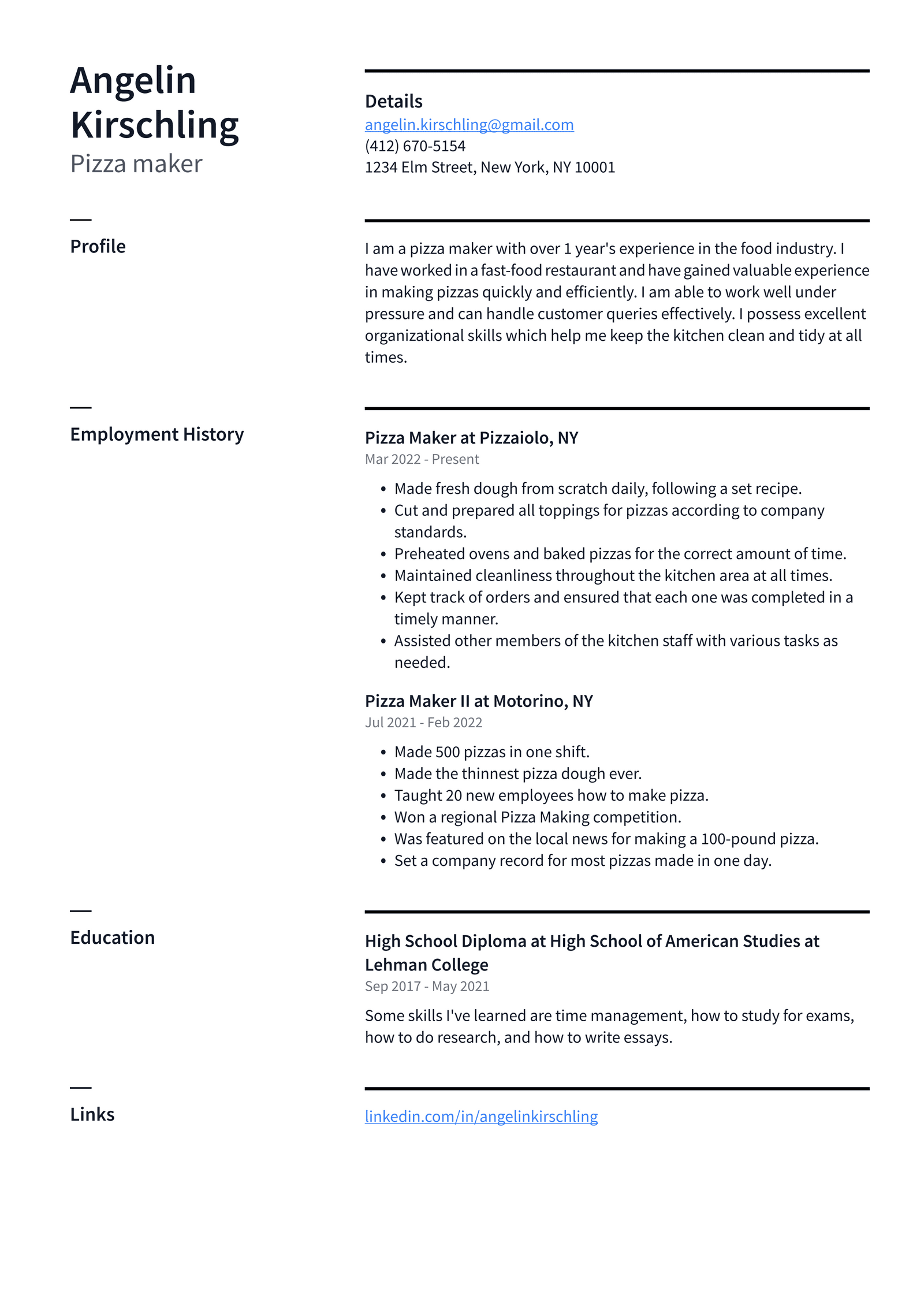 Pastry Chef Resume Example and Writing Guide - ResumeLawyer