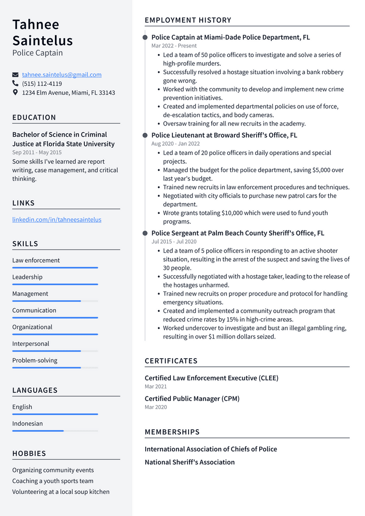 Police Captain Resume Example
