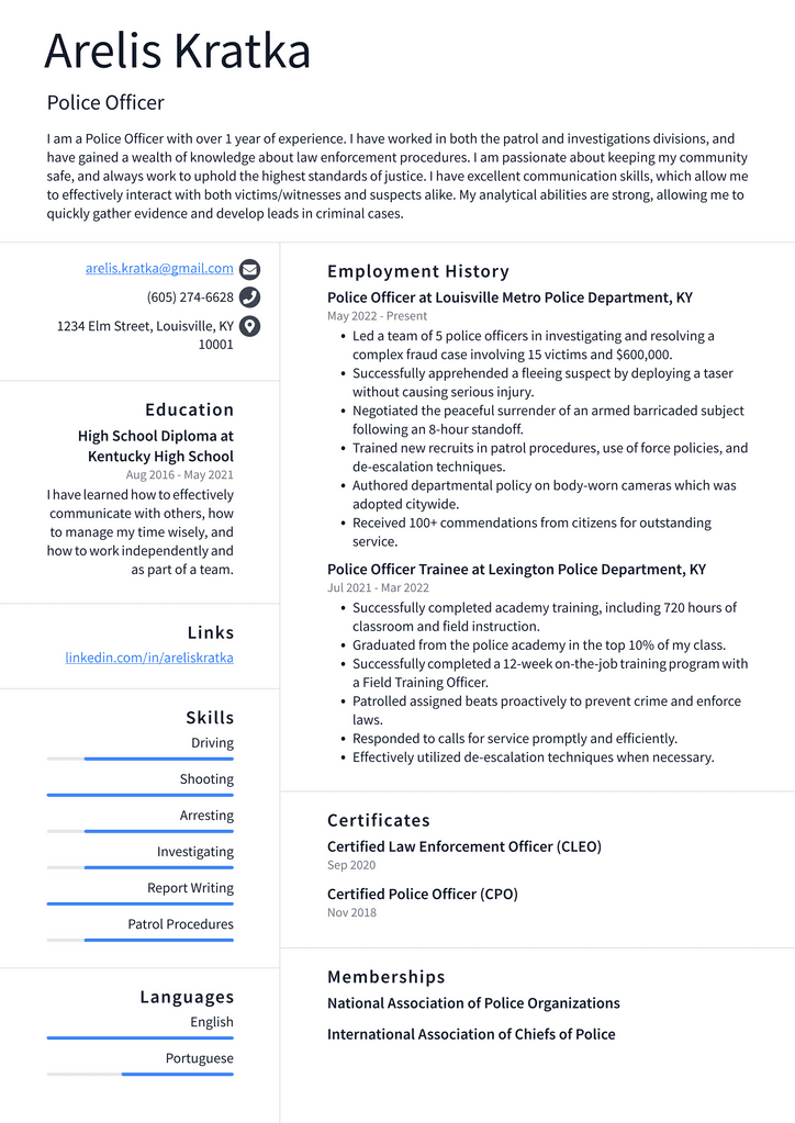 Police Officer Resume Example
