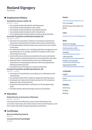 Healthcare Resume Example and Writing - Psychiatrist Resume Example HxMGR 320w 