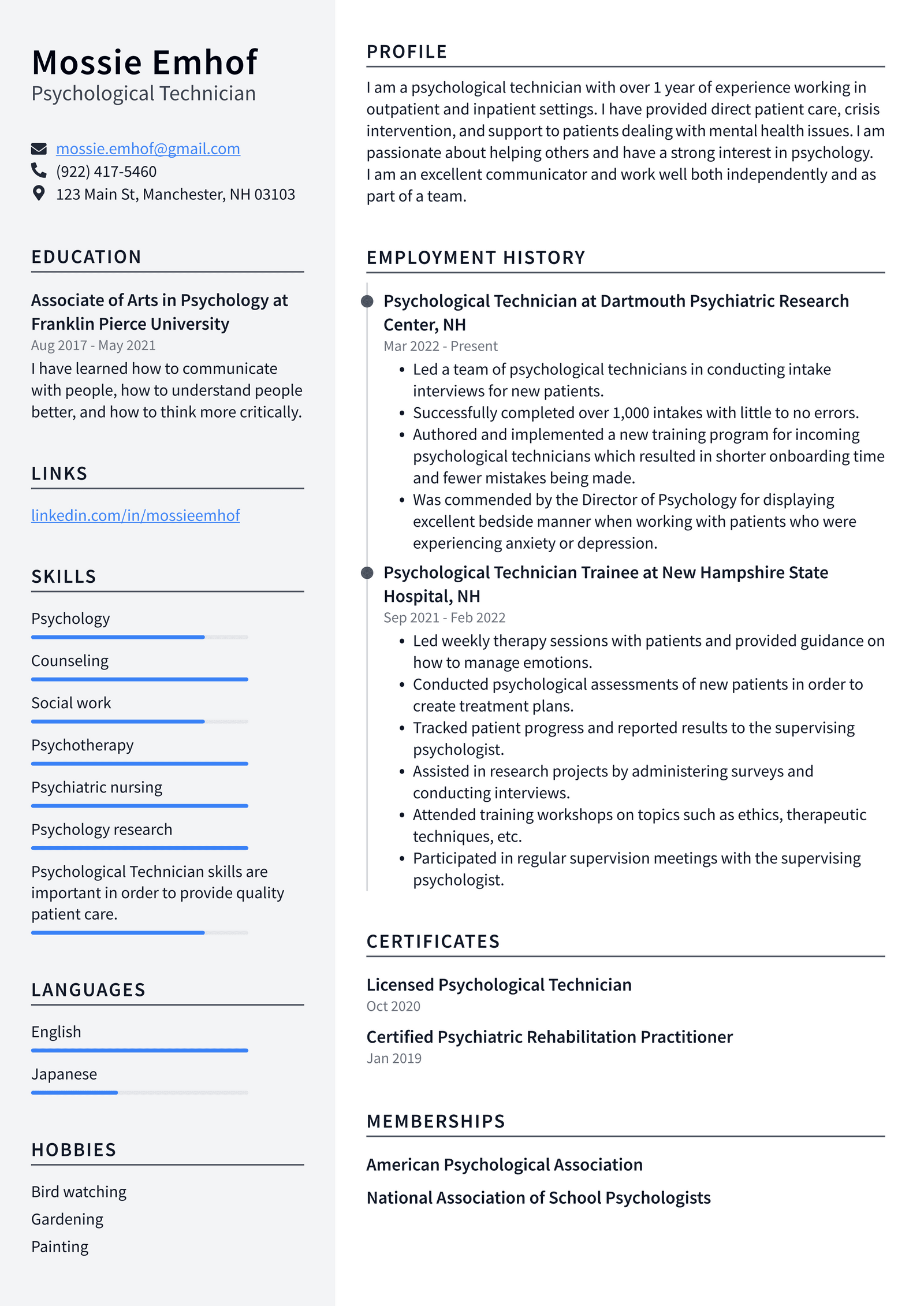 Psychologist Resume Example and Writing Guide - ResumeLawyer