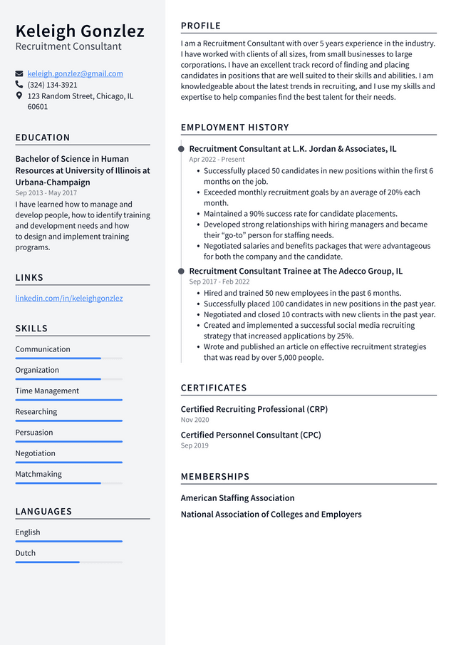 Recruiter Resume Example and Writing Guide - ResumeLawyer