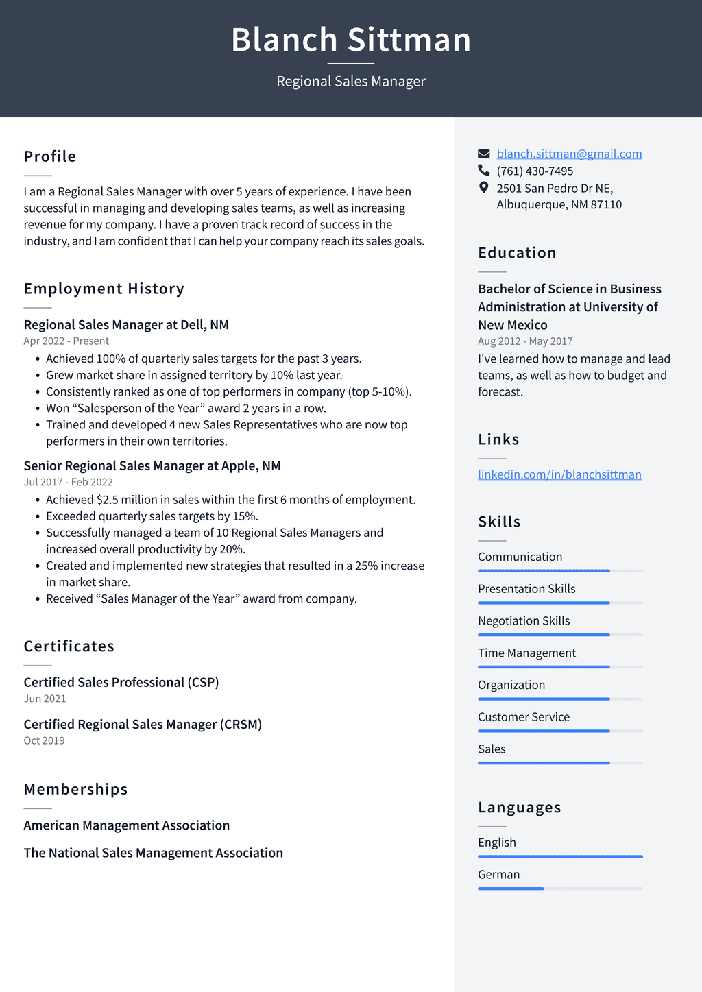 Sales Manager Resume Example and Writing Guide - ResumeLawyer